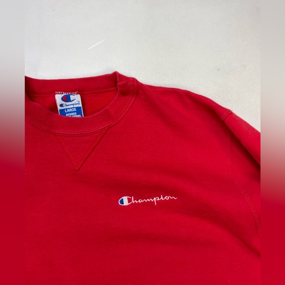 VINTAGE Champion Crewneck Sweatshirt Men Large Red USA 90s - Picture 2 of 7